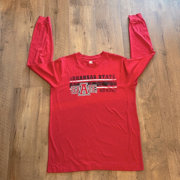 Arkansas State Red Wolves Longsleeve Red T-Shirt w/Black & White Lettering Sz. L - Picture 1 of 7